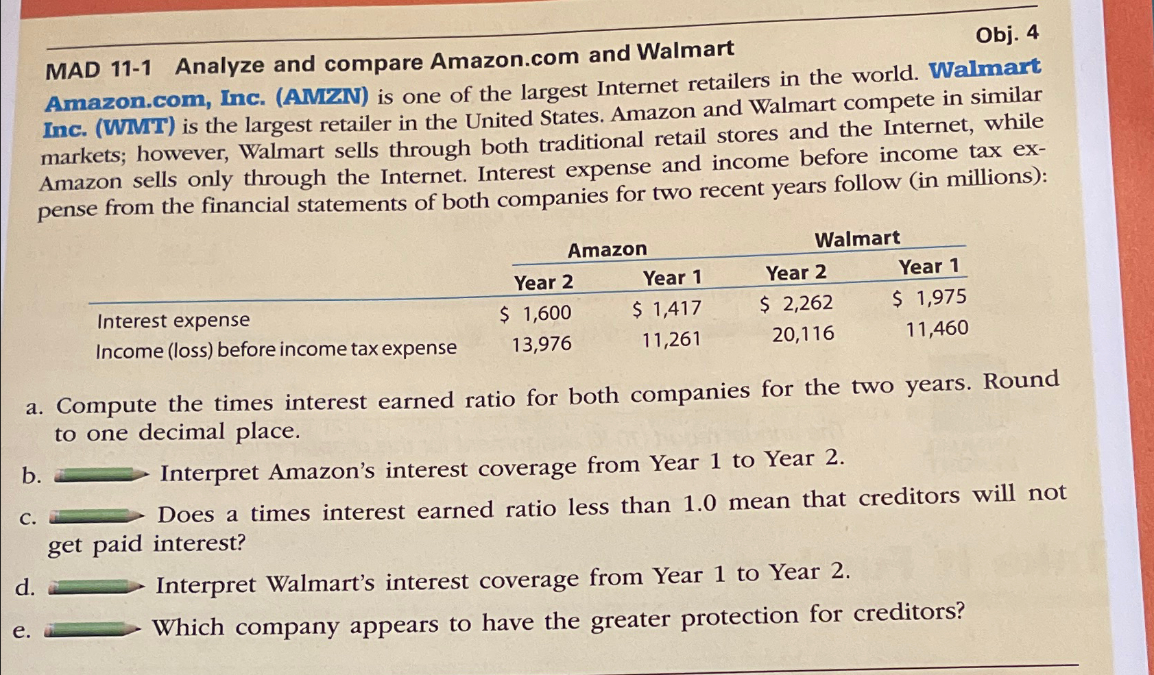  MAD 11-1 Analyze and compare Amazon.com and Walmart Obj. 4 Amazon.com,