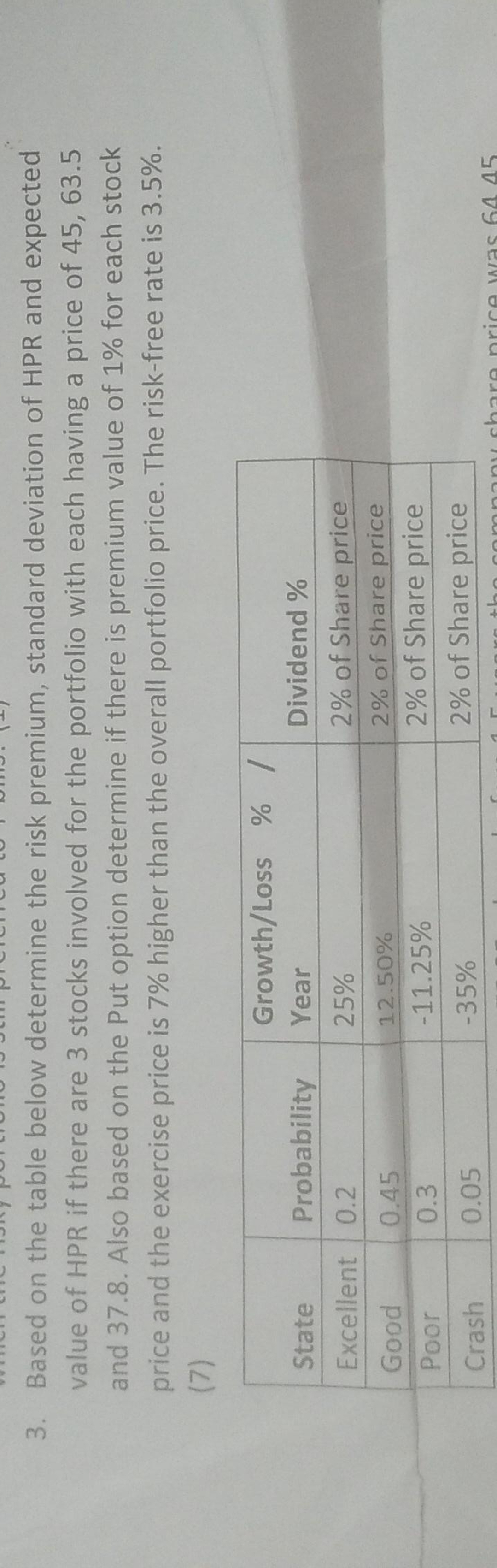 Based on the table below determine the risk premium, standard deviation