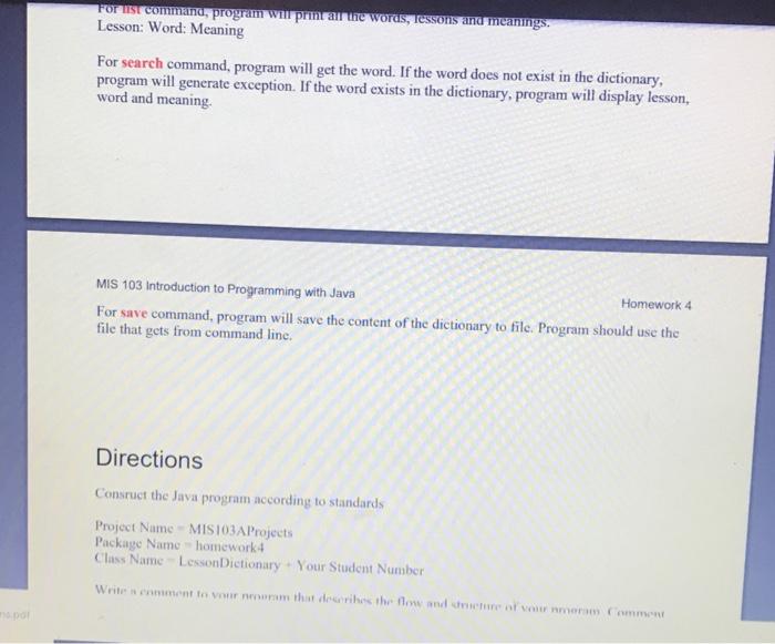 Program loads the lessons, words and meanings from the file. Program asks