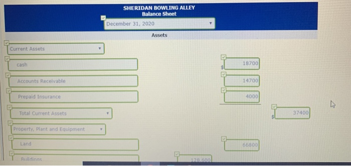 for Sheridan Bowling Alley at December 31, 2020, contains the following accounts