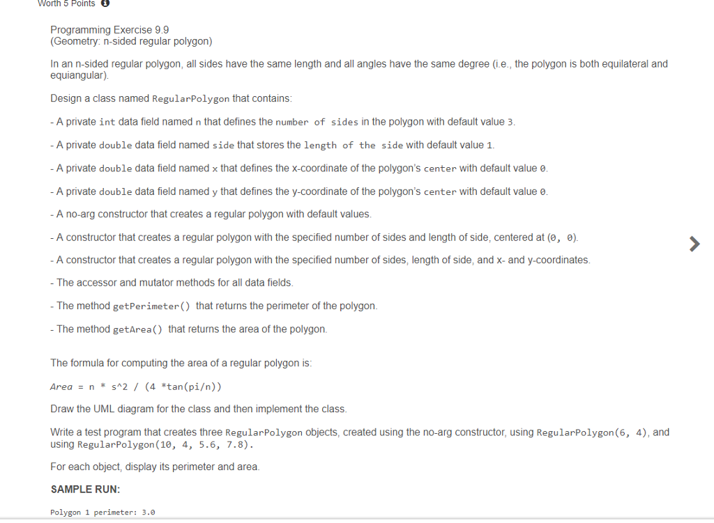 java worth 5 Points Programming Exercise 9.9 Geometry: n-sided regular polygon