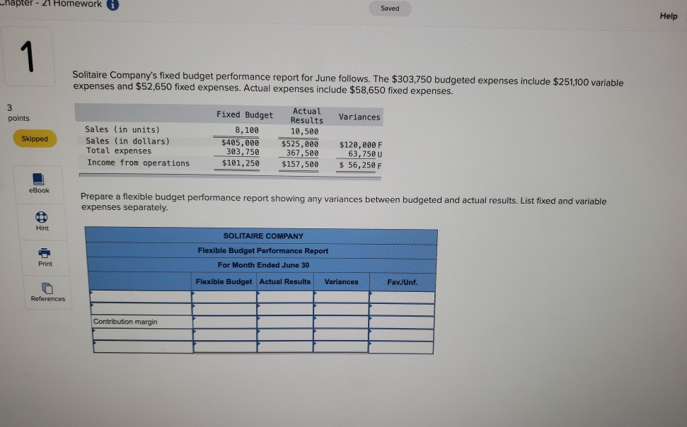 apter - 21 Homework Saved Help 1 Solitaire Company's fixed budget