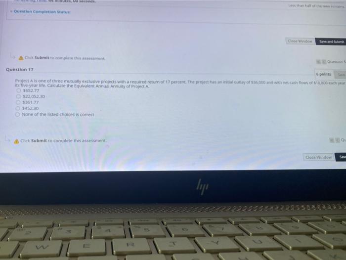  econd Question completion Status Ce Window Sam and Sub Click Submit