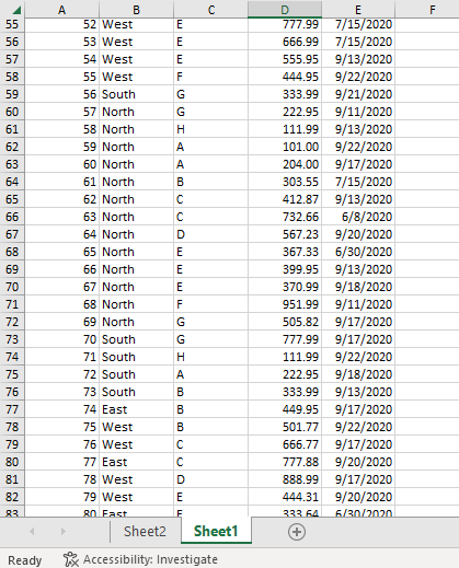 formula in column F to calculate how many days a particular invoice