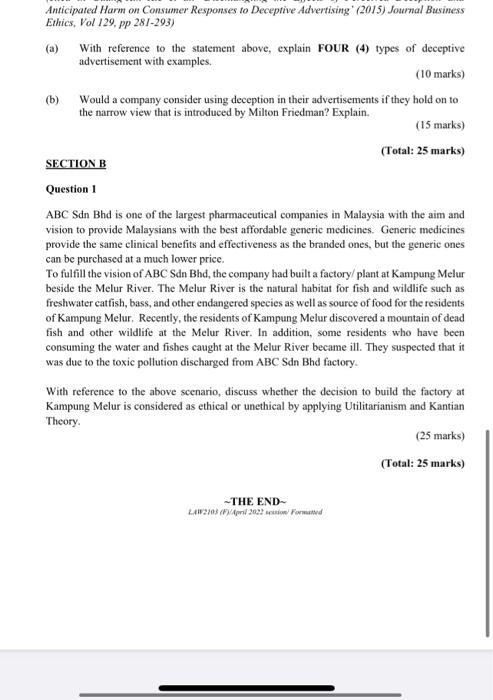 questions in SECTION A and SECTION B. SECTION A Question 1 (a)