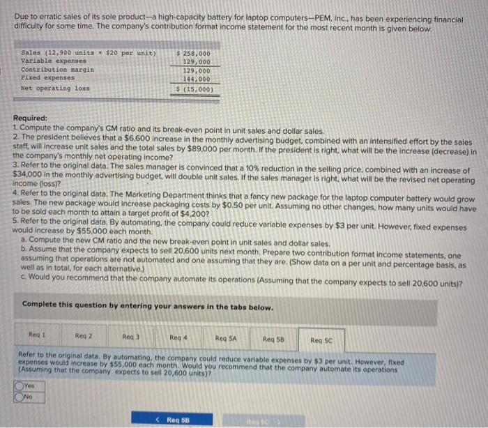 the company's CM ratio and its break-even point in unit sales and
