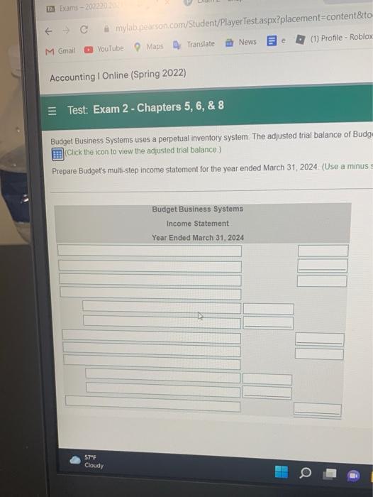Systems Adjusted Trial Balance March 31, 2024 Balance Debit Credit Account Title