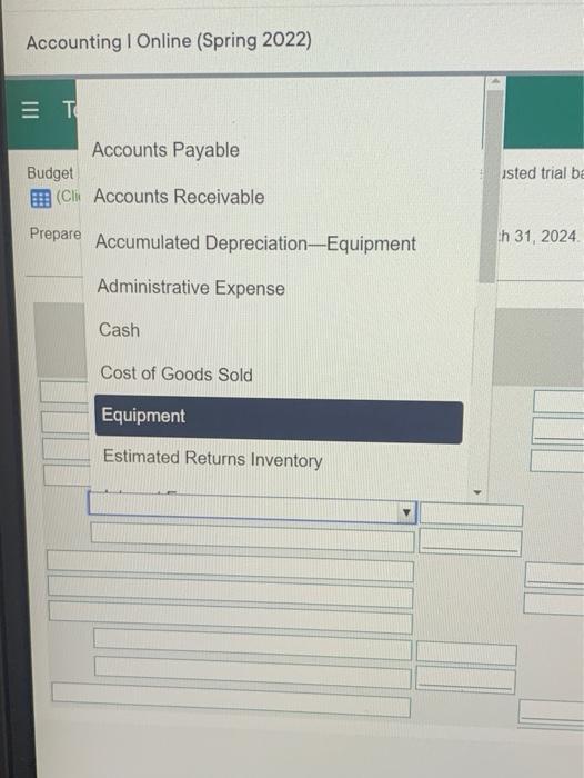 Merchandise Inventory Estimated Returns Inventory Office Supplies Equipment Accumulated Depreciation Equipment Accounts