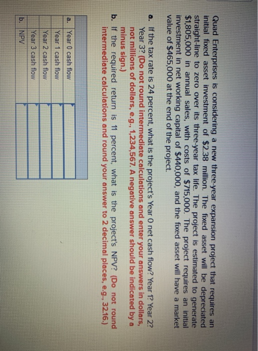  Quad Enterprises is considering a new three year expansion project that