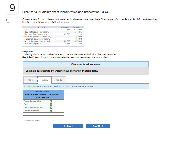 9 Exercise 14-7 Balance sheet Identification and preparation LO C4 Da