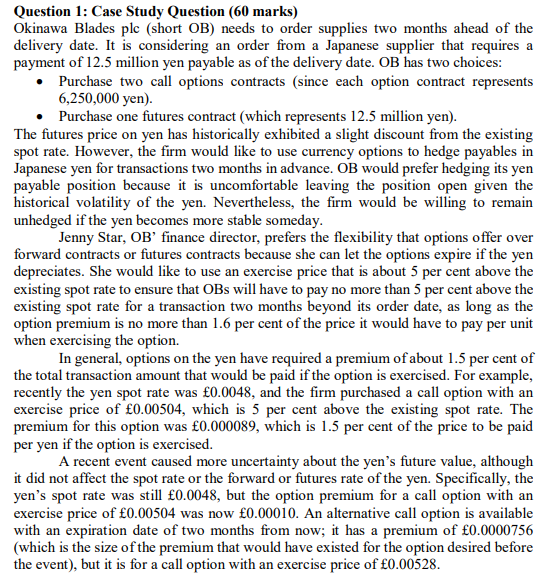  Question 1: Case Study Question (60 marks) Okinawa Blades plc (short