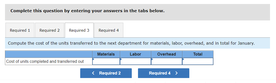 units and transferred them to the next department. The cost of beginning
