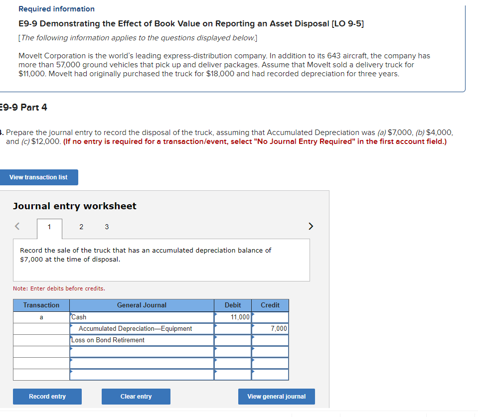 an Asset Disposal (LO 9-5] [The following information applies to the questions