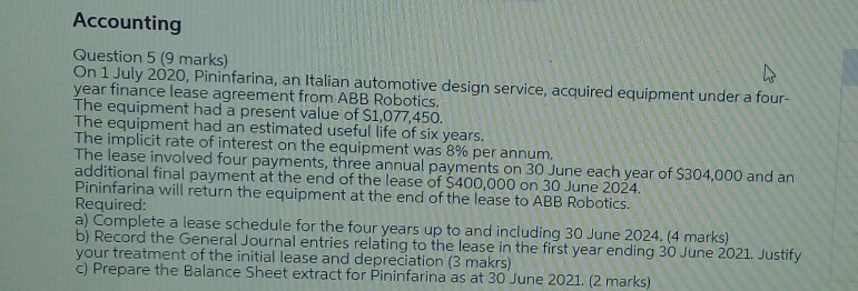  please help me with appropriate workings. Accounting Question 5 (9 marks)