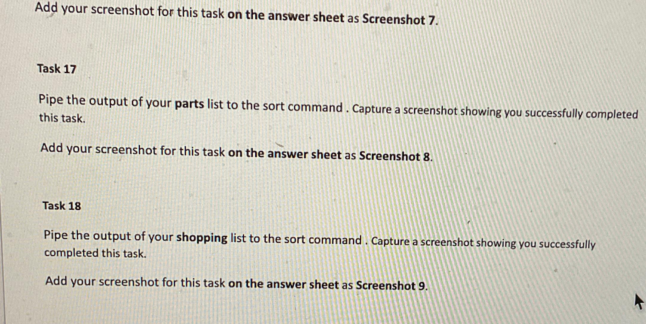  Add your screenshot for this task on the answer sheet as