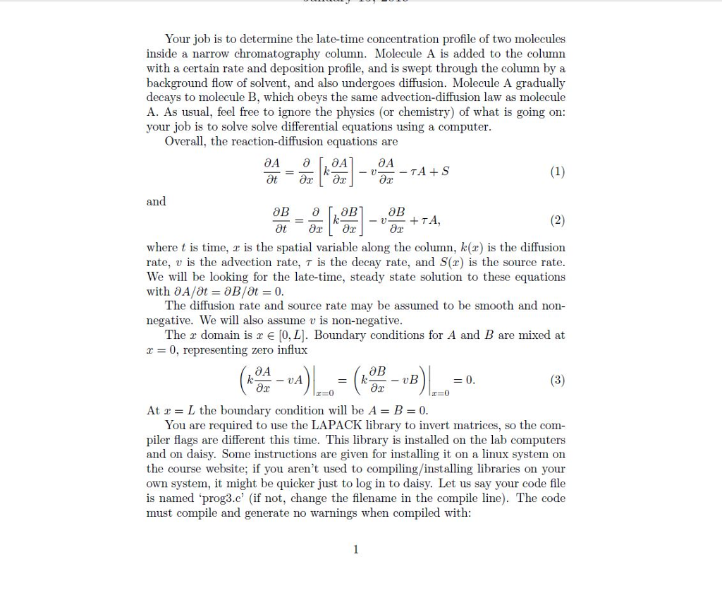 C Programming Assignment - Solving a system of partial differential equation using
