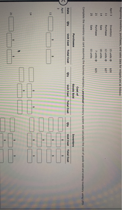  Beginning inventory, purchases, and sales data for widgets are as follows: