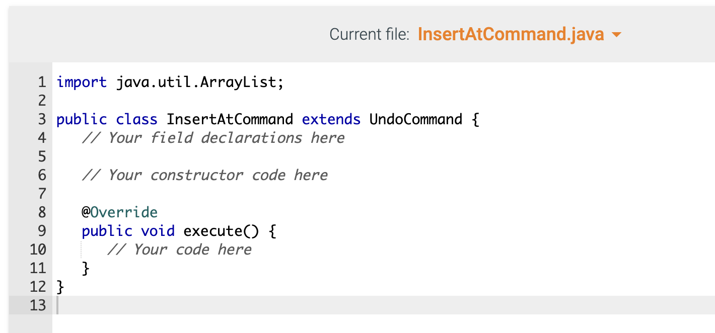 later point in time. For this lab, a command object stores information