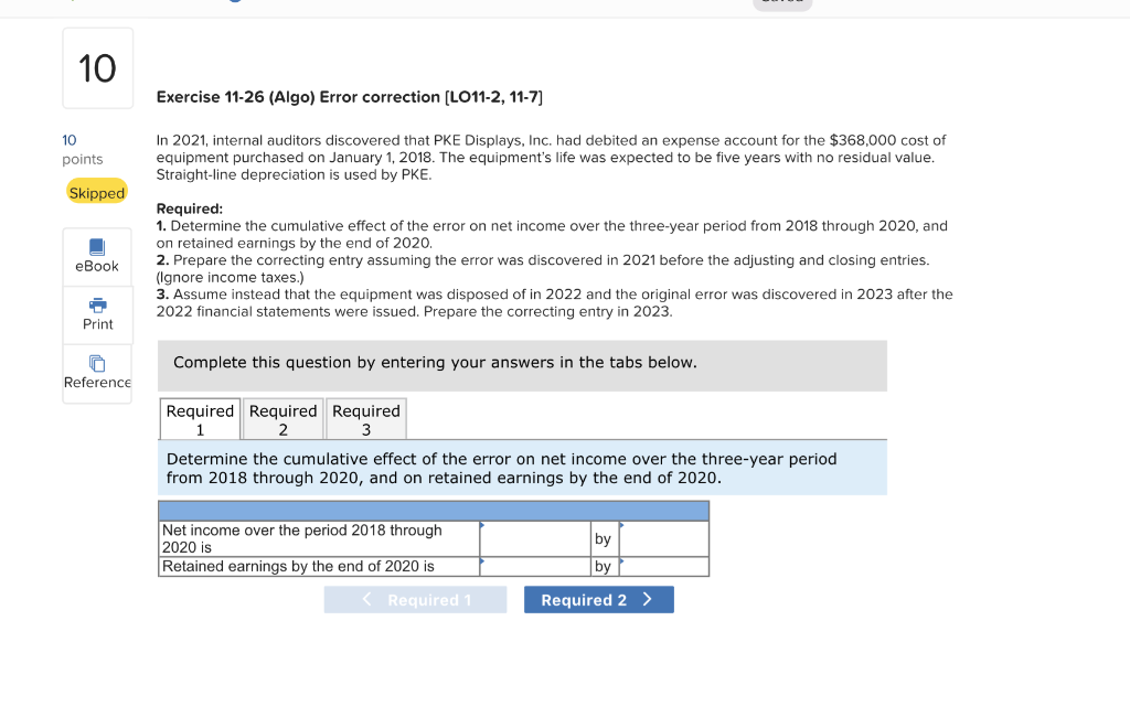  Exercise 11-26 (Algo) Error correction (LO11-2, 11-7) points In 2021, internal