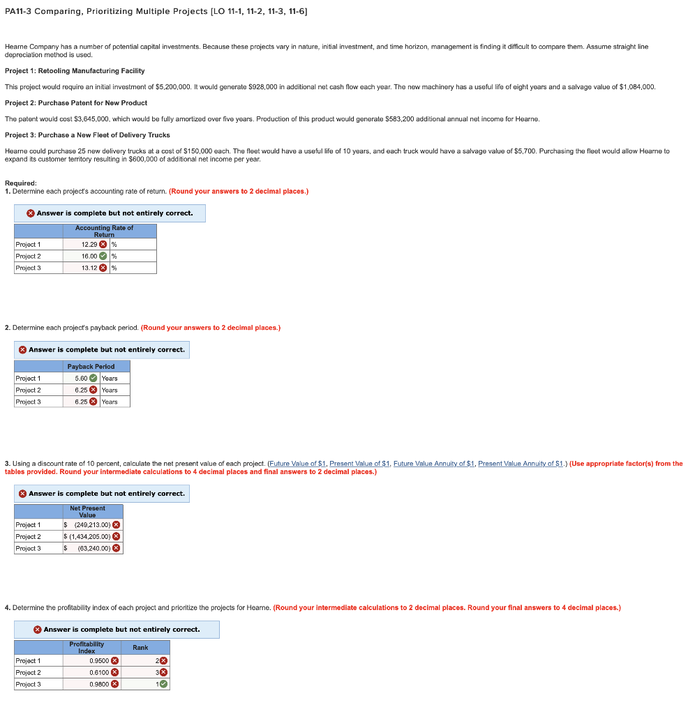  PA11-3 Comparing, Prioritizing Multiple Projects [LO 11-1, 11-2, 11-3, 11-6] Hearne