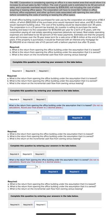 please help please help The aBC Comoration is considering opecing art effice