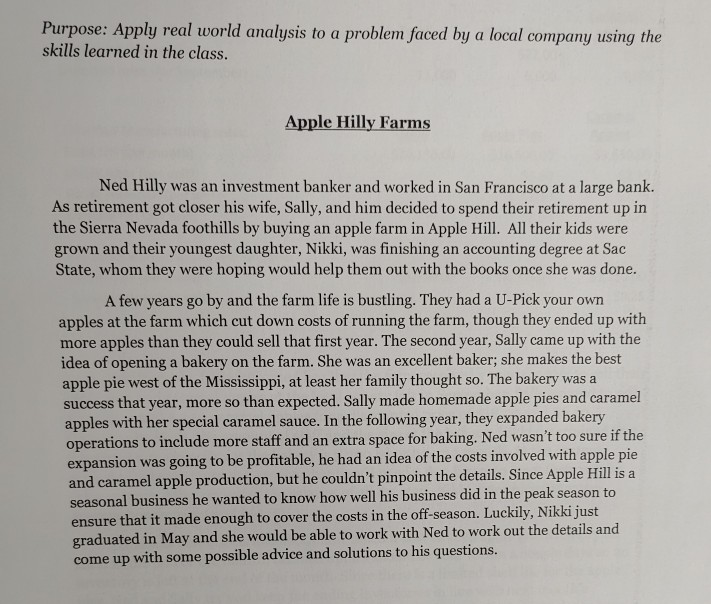  Purpose: Apply real world analysis to a problem faced by a