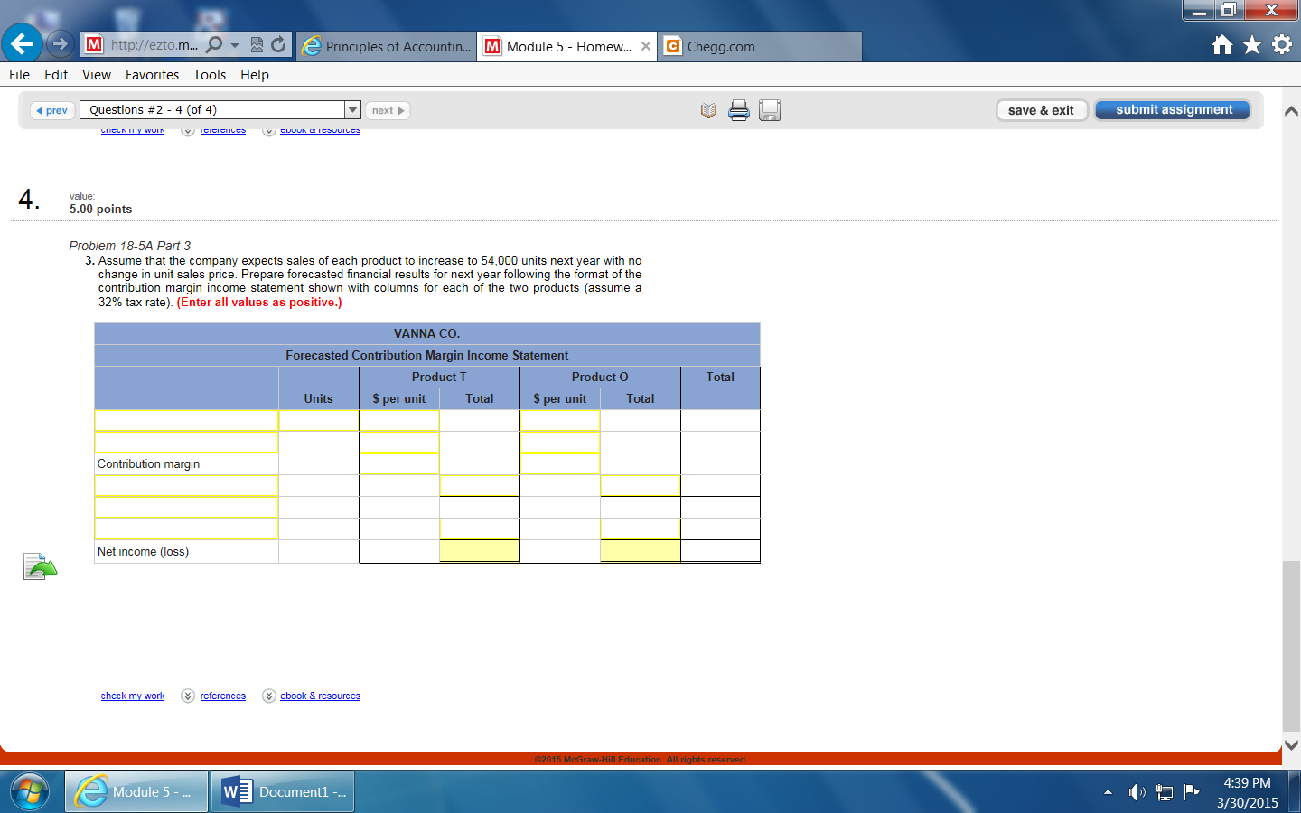 Accounting 2 question, 5 stars for correct answer. Thanks! Problem 18-5A Break-even