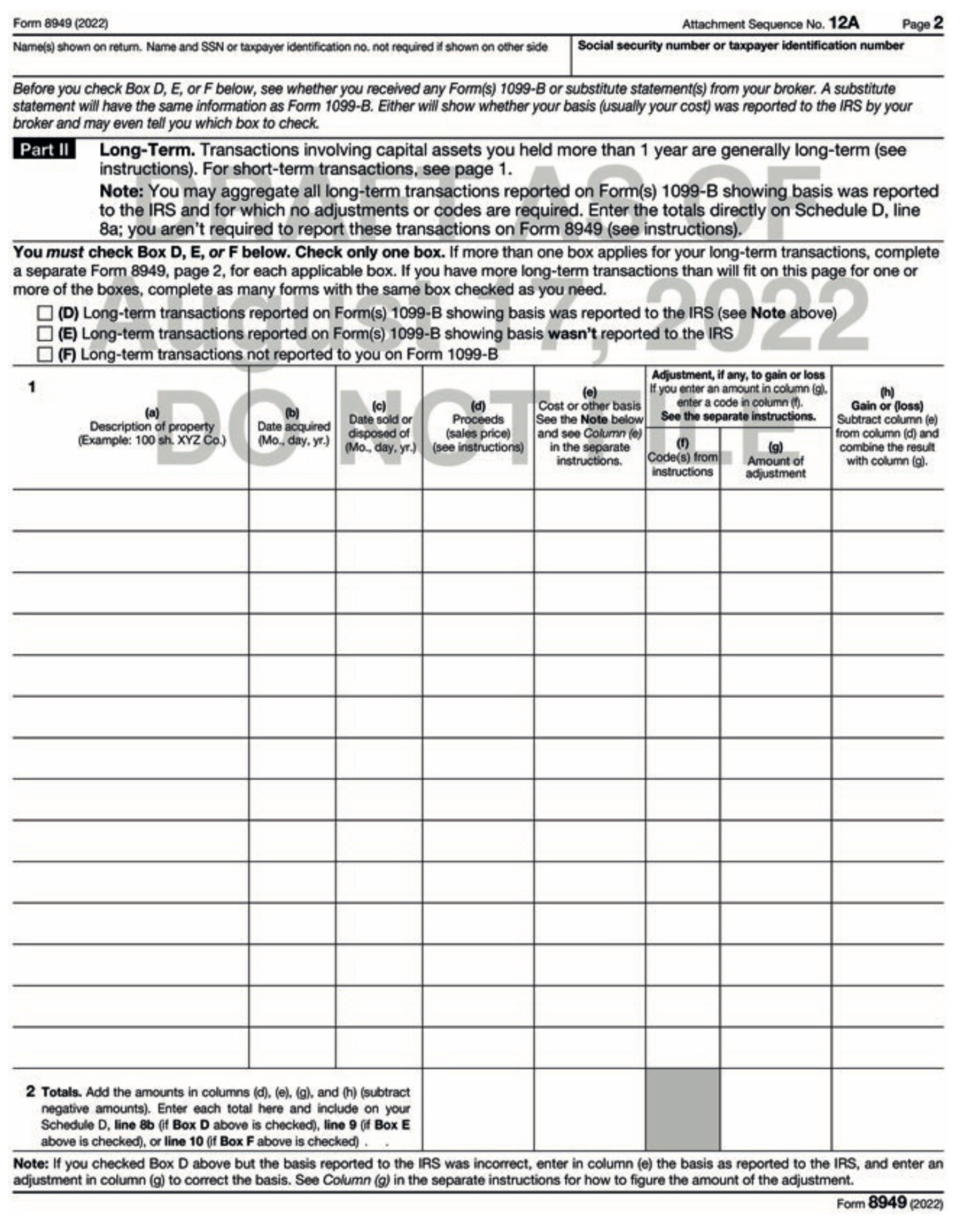 check. Part II Long-Term. Transactions involving capital assets you held more than