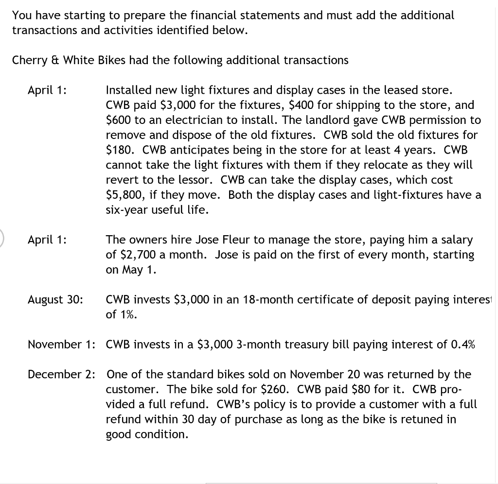 White Bike Company is a small closely-held company with two owners its