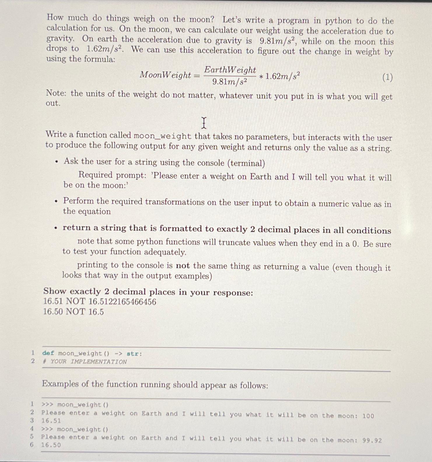  How much do things weigh on the moon? Let's write a