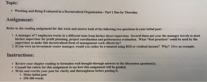 1 Due by Thursday Assignment: Refer to the reading assignment for this