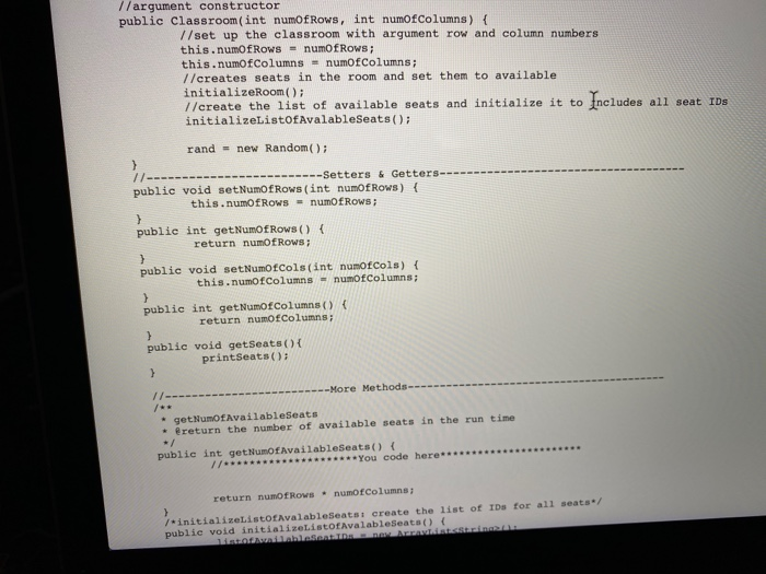 o random selection o item removal Submit the completed Classroom.java OuterMain.java Classroom.java