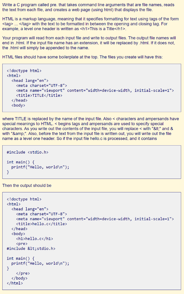  Write a C program called pre. that takes command line arguments