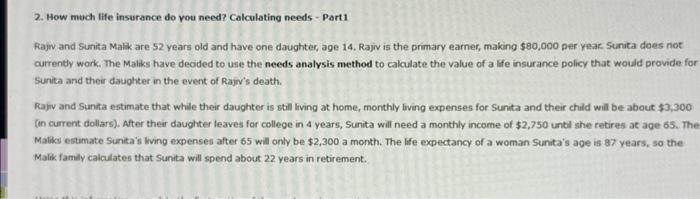  Using this information, complete the first portion of the needs analysis