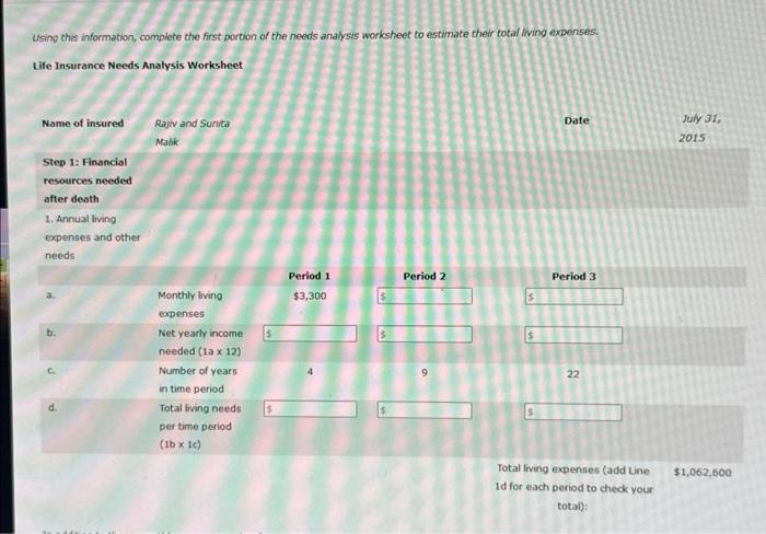 worksheet to estimate their total living expenses. Life Insurance Needs Analysis Worksheet
