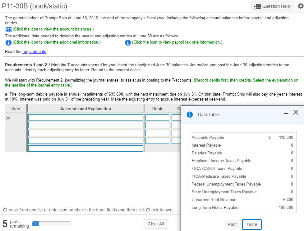 Please explain the answer. Thank you. P11-30B (book/static) Question Help The