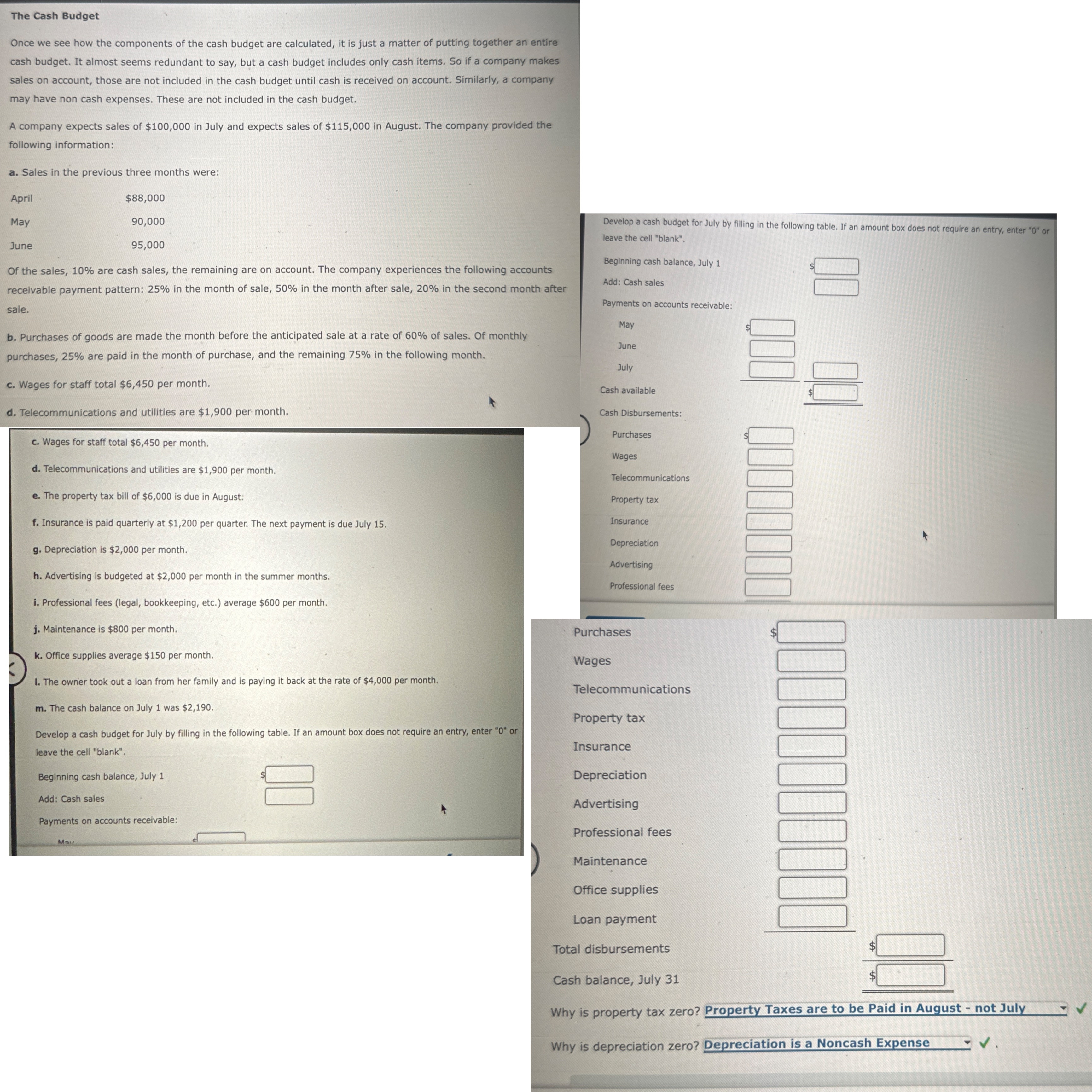  The cash budget Please answer all 