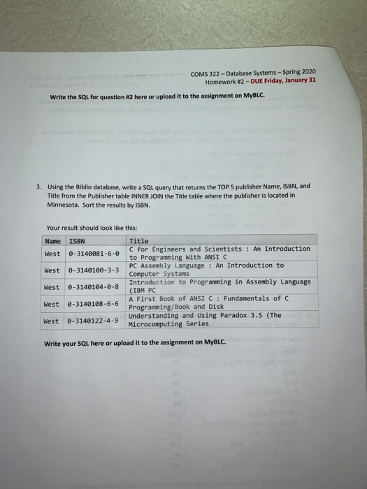 2020 Homework #2-DUE Friday, January 31 Name: For all the questions on