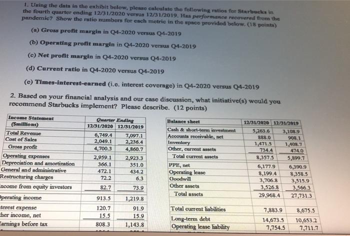  1. Using the data in the exhibit below, please calculate the