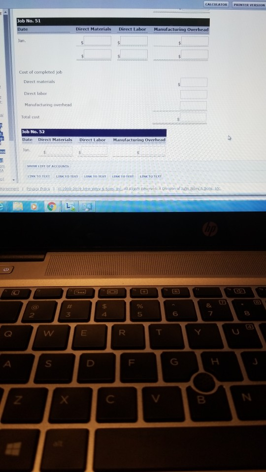 " to lanuary l ceth )ob were as folows direct materials $21,400