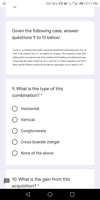  267B/s 101178) 5:11 PM Given the following case, answer questions 9