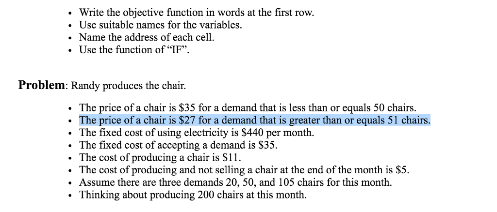 Write the objective function in words at the first row. .