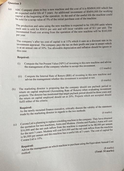  please show all the calculation and formula used. Question 3 a)