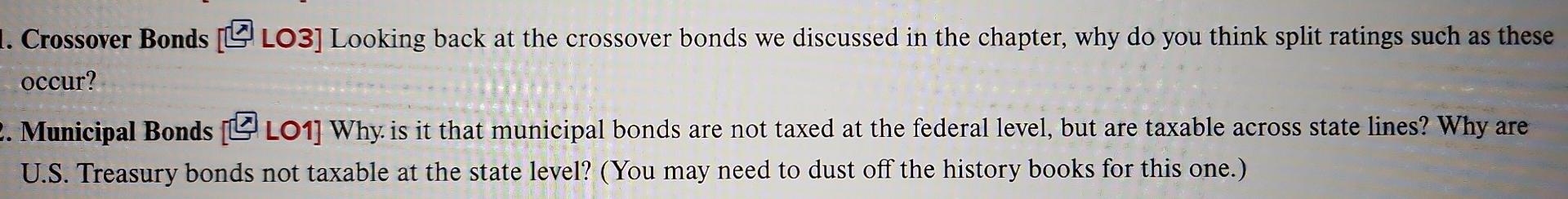 Crossover Bonds [ LO3] Looking back at the crossover bonds we