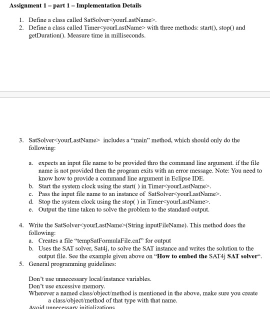 Assignment 1 -part 1- Implementation Details 1. Define a class called