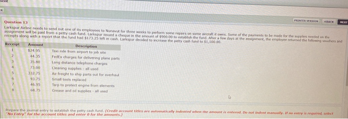  R XT 1 PRINT VERSION Question 13 Larkspur Airline needs to