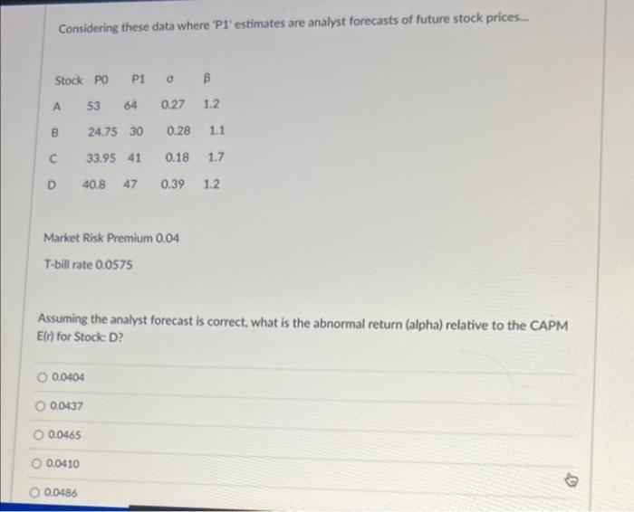 PLEASE ANSWER THE FOLLOWING QUESTION... Considering these data where 'P1' estimates are