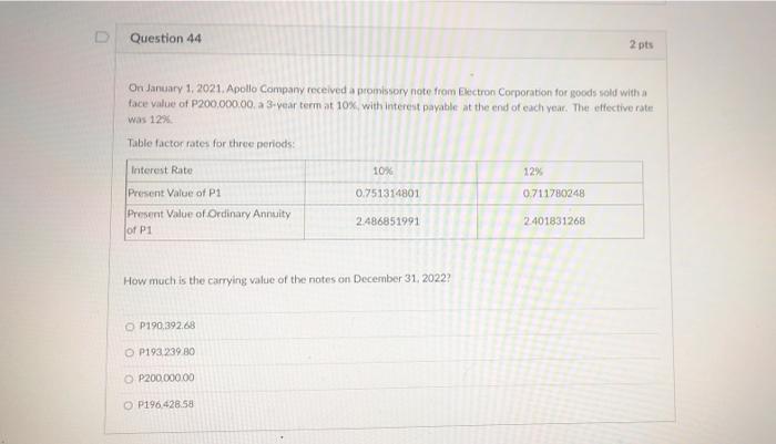 with solution please Question 44 2 pts On January 1, 2021. Apollo