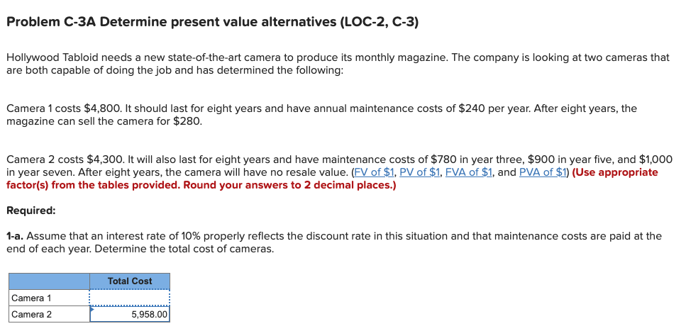  Problem C-3A Determine present value alternatives (LOC-2, C-3) Hollywood Tabloid needs