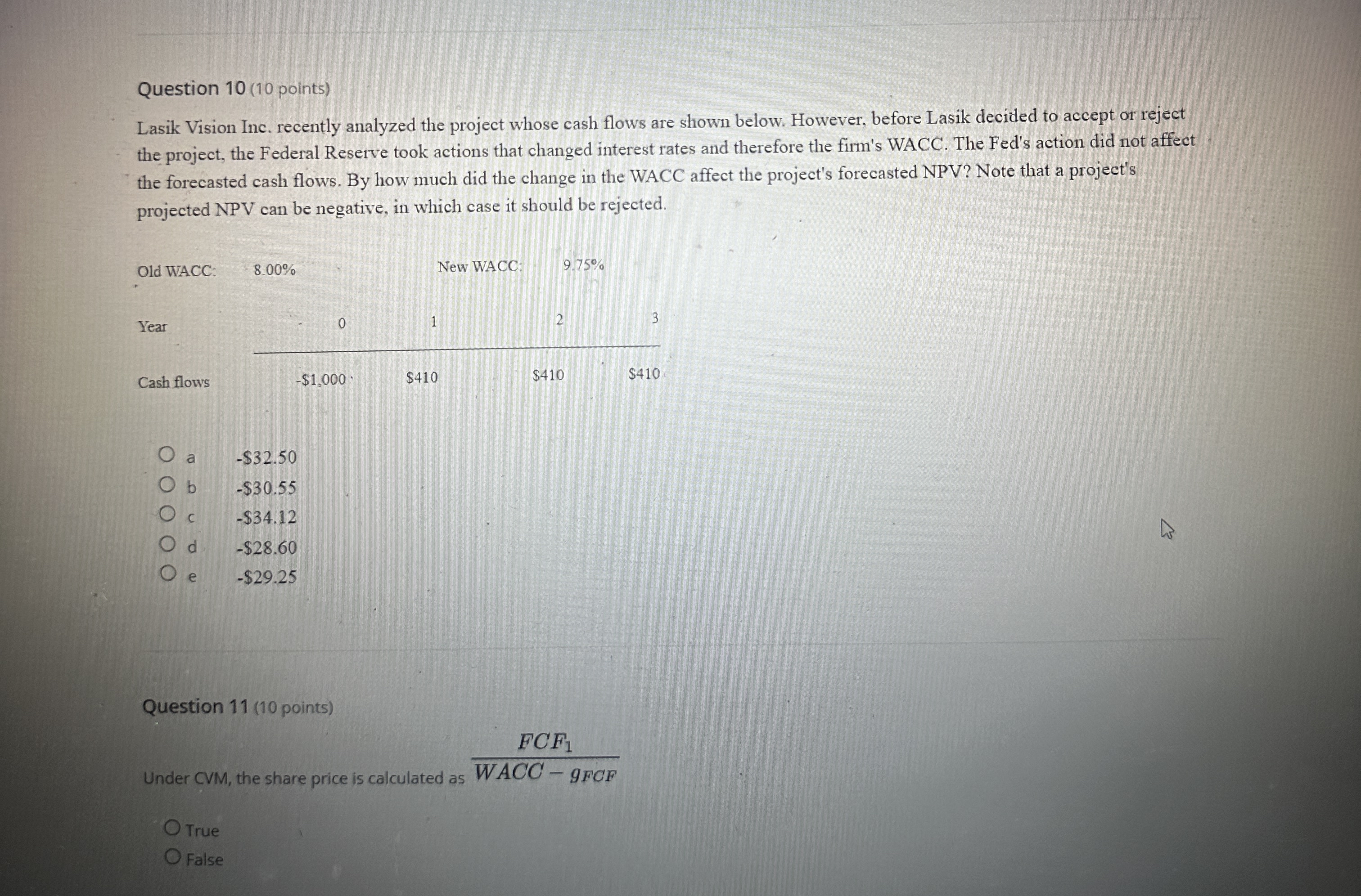  Question 10(10 points) Lasik Vision Inc. recently analyzed the project whose